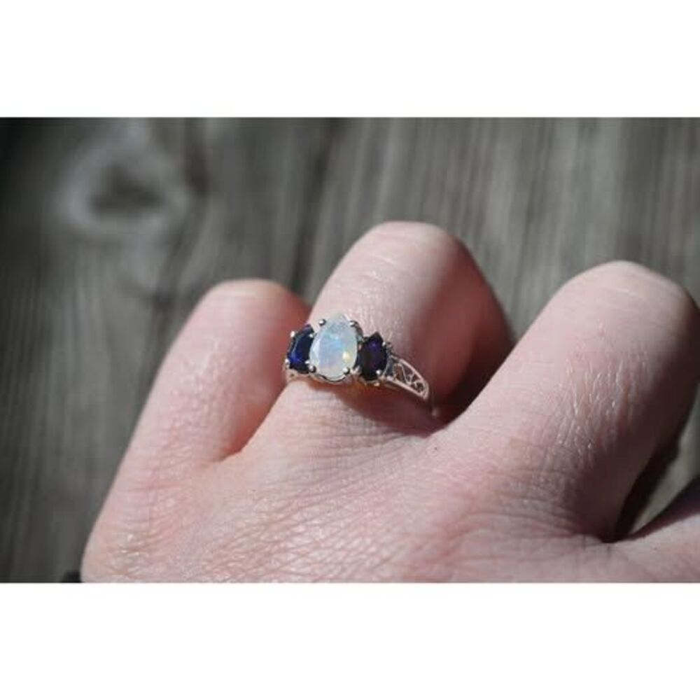 Black opal and Ethiopian opal engagement ring sterling silver  American made - Picture 2 of 10